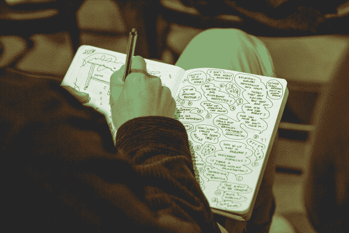 A close up of the visual note taking process