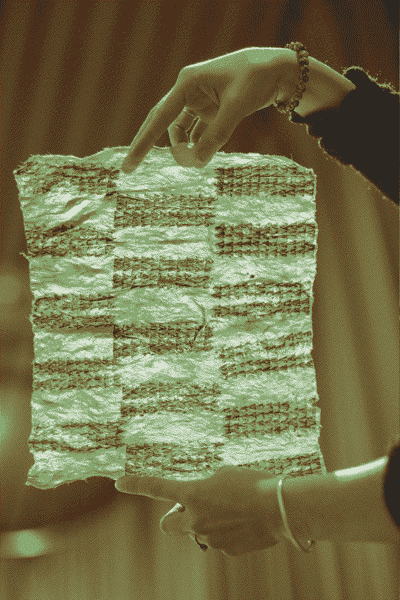 Displaying an object, a piece of fabric, from the archive